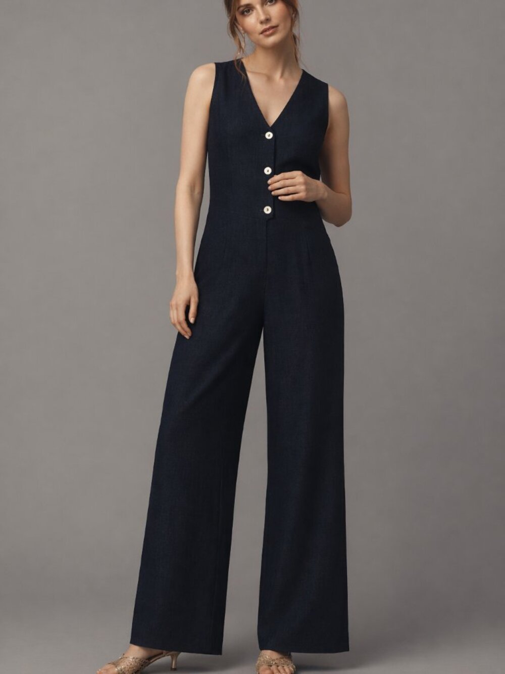 DOR Raw Small Luxury Linen Navy Blue Wide Leg Maggiore Lake Resort Jumpsuit